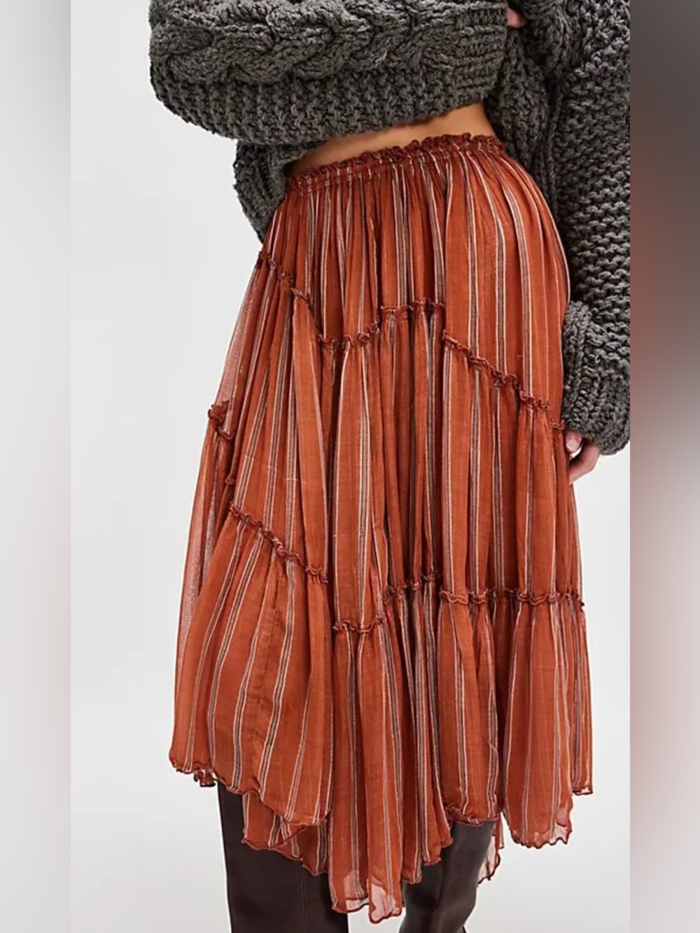 Free People One Ember Striped Midi Skirt